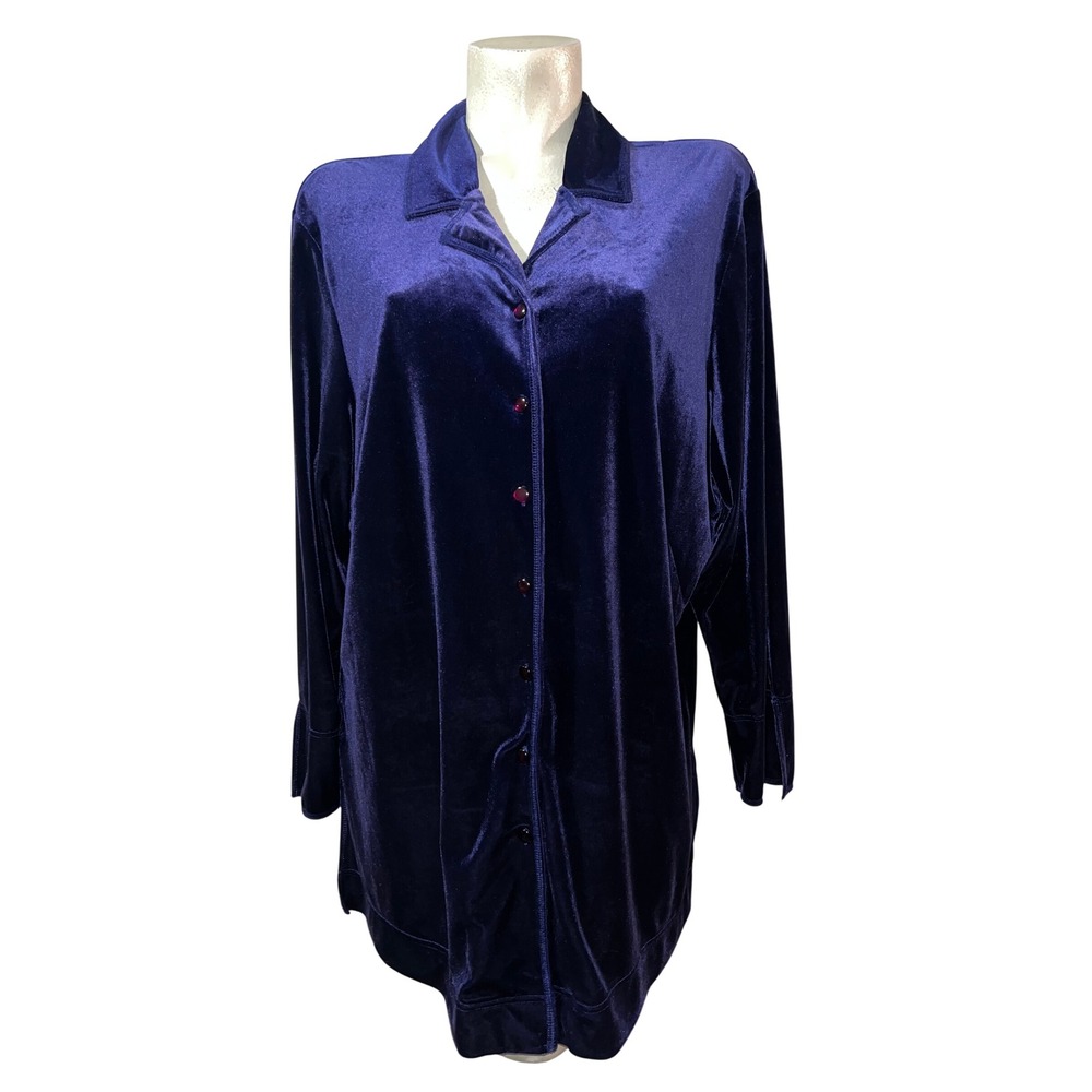AVENUE Velvet Button Front Long Sleeve Shirt Women's Plus Size 18/20
